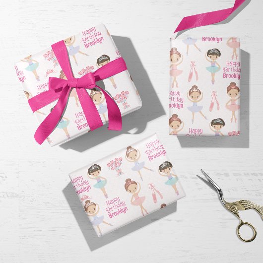 Brünett Ballerina Personalisiert Geschenkpapier Set