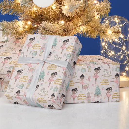 Brünett Ballerina Personalisiert Nutcracker Geschenkpapier (Feiertage)