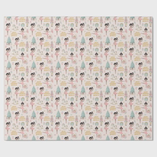 Brünett Ballerina Personalisiert Nutcracker Geschenkpapier (Flach)