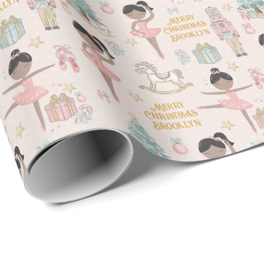 Brünett Ballerina Personalisiert Nutcracker Geschenkpapier (Rolleneckpunkt)