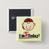 Brünett Boy Baseball 5. Geburtstag Button (Vorne & Hinten)