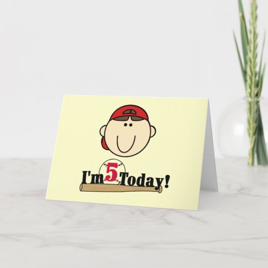 Brünett Boy Baseball 5. Geburtstag Karte (Vorderseite)