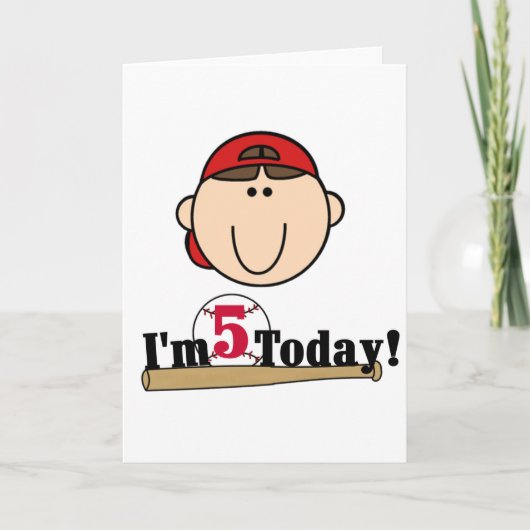 Brünett Boy Baseball 5. Geburtstag Karte (Vorderseite)