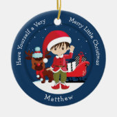 Brünett Boy Elf Keramik Ornament (Vorne)