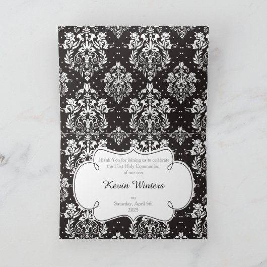 Brünett Boy First Communation 'Danke' Dankeskarte (Innenseite)