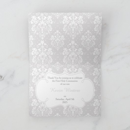 Brünett Boy First Communation 'Danke' Dankeskarte (Innenseite)