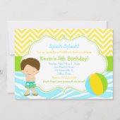 Brünett Boy Pool Party Bash Party Einladung (Vorderseite)