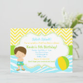 Brünett Boy Pool Party Bash Party Einladung (Stehend Vorderseite)