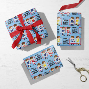 Brünett Boy Soccer Personalisiert Geschenkpapier Set