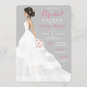 Brünett Bride Lace Gown Brautparty Einladung