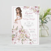 Brünett Bridge Floral Brautparty Einladung (Stehend Vorderseite)