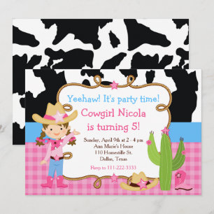Brünett Cowgirl Western Geburtstagsparty Einladung