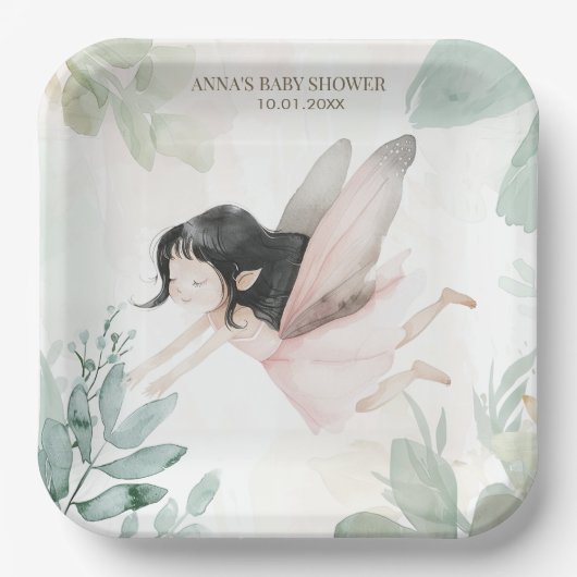 Brünett Fairy Girl Baby Dusche Pappteller (Vorderseite)