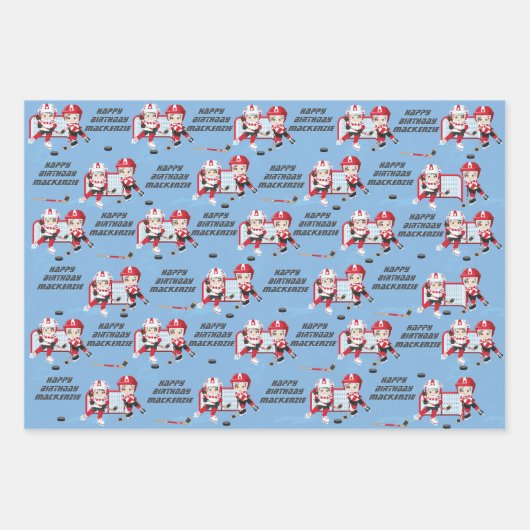 Brünett Girl Hockey Personalisiert Geschenkpapier Set (Vorderseite 2)
