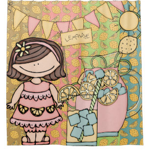 Brünett Girl Lemonade Stand Duschvorhang