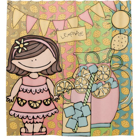 Brünett Girl Lemonade Stand Duschvorhang (Vorderseite)