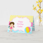 Brünett Girl Pool Party Bash Party Karte (Gelbe Blume)