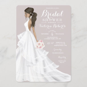 Brünett Glam Bride Wedding Gown Brautparty Einladung