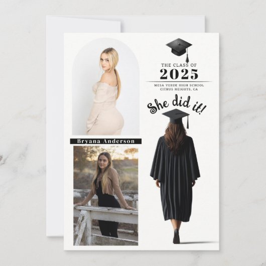 Brünett Grad Girl Abschluss Foto Ankündigung (Vorderseite)