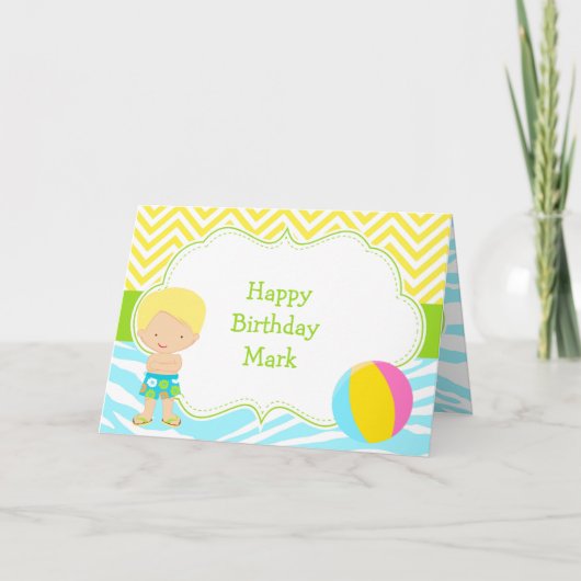 Brünett Hair Boy Pool Party Bash Party Karte (Vorderseite)