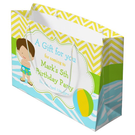 Brünett Hair Boy Pool Party Bash Party Vielen Dank Große Geschenktüte (Rückseite Schrägansicht)