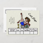 Brünett Ham Radio Button-up Girl QSL-Karten Postkarte (Vorne/Hinten)