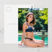 Brünett in Ihrer Fingerie am Pool Postkarte (Vorne/Hinten)