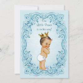 Brünett Little Prince Blue Verlasst Baby Dusche Einladung