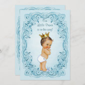 Brünett Little Prince Blue Verlasst Baby Dusche Einladung (Vorne/Hinten)