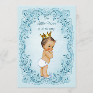 Brünett Little Prince Blue Verlasst Baby Dusche Einladung