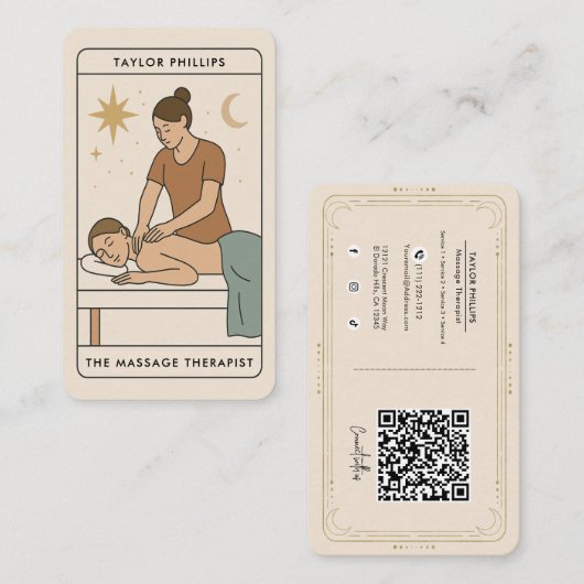 Brünett Massage Therapeut Tarot Social Media QR Visitenkarte (Vorne/Hinten)