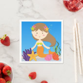 Brünett Mermaid Birthday Paper Napkins Serviette (Beispiel)