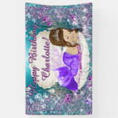 Brünett Mermaid Birthday Party Banner (Vertikal)