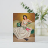 Brünett mit Rose Postkarte (Stehend Vorderseite)