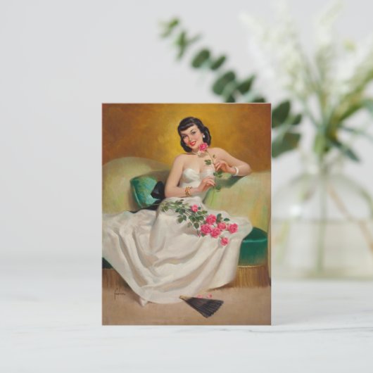 Brünett mit Rose Postkarte (Stehend Vorderseite)