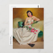 Brünett mit Rose Postkarte (Vorne/Hinten)
