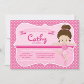 Brünett Pink Ballerina Geburtstagseinladung Einladung (Vorderseite)