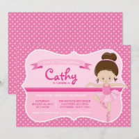 Brünett Pink Ballerina Geburtstagseinladung