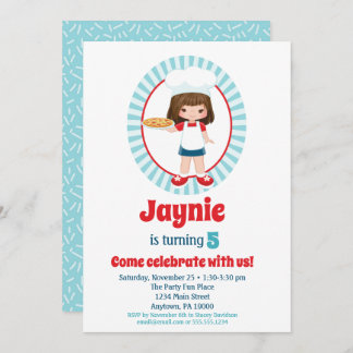 Brünett Pizza Party Girls Geburtstag Einladung