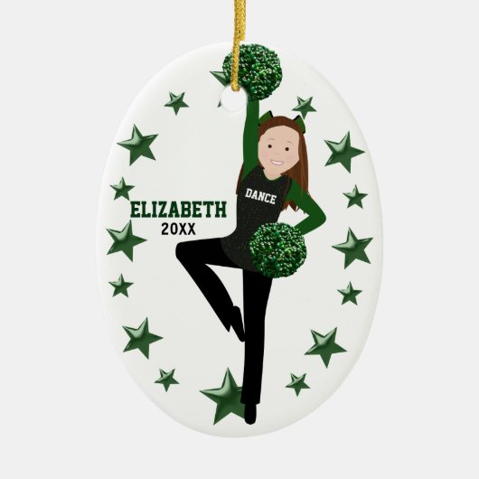 Brünett Pom Squad Green & Black Keramikornament (Vorne)