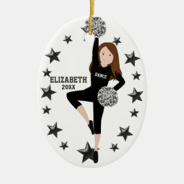 Brünett Pom Squad Silver & Black Keramikornament