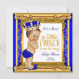 Brünett Prince Baby Dusche Blue Imitate Gold Einladung