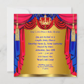 Brünett Prince Baby Dusche Gold Bear Red Blue Einladung (Rückseite)