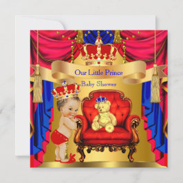 Brünett Prince Baby Dusche Gold Bear Red Blue Einladung