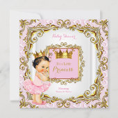 Brünett Princess Baby Dusche Pink Lace White Gold Einladung (Vorderseite)