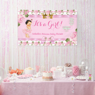 Brünett Princess Baby Dusche Rosa Rosen Tee Party Banner