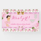 Brünett Princess Baby Dusche Rosa Rosen Tee Party Banner (Horizontal)
