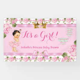 Brünett Princess Baby Dusche Rosa Rosen Tee Party Banner