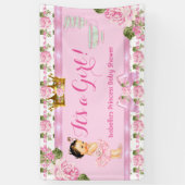 Brünett Princess Baby Dusche Rosa Rosen Tee Party Banner (Vertikal)