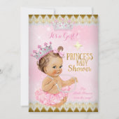Brünett Princess Baby Dusche Rosa Tutu Gold Einladung (Vorderseite)